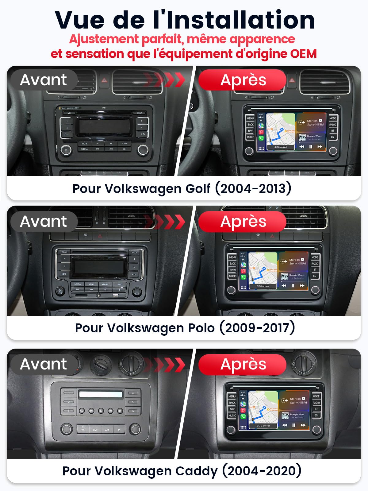 7" Autoradio pour Volkswagen Caddy Golf Polo Jatta
