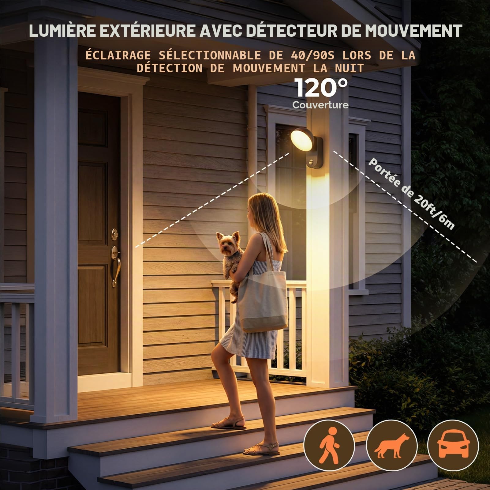 NIORSUN Lampe Exterieur Detecteur de Mouvement – Batterie 10000 mAh, 4 Modes & Intensité Réglable, Étanchéité IP65 Applique Murale Sans Fil, Eclairage Exterieur pour Porche, Garage, Terrasse(1 pcs)