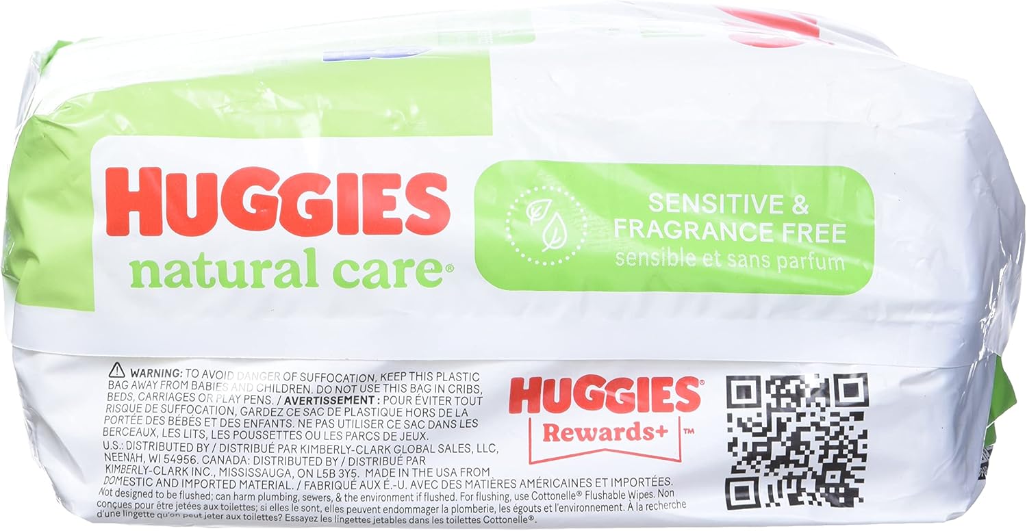 Huggies Natural Care Fragrance Free Baby Wipes, 552 Total Wipes 184 Count (Pack of 3), Packaging May Vary