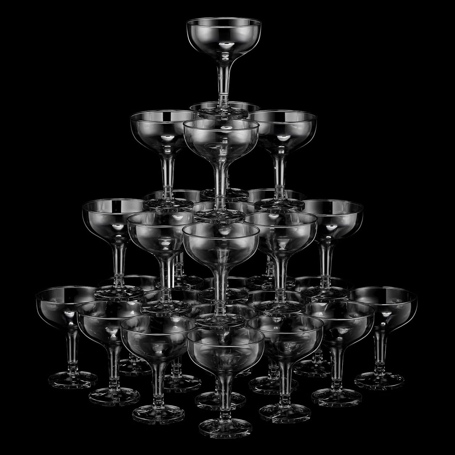 32 Pcs Champagne Coupe Glasses 5 oz Plastic Disposable Stackable Wine Glasses for Cocktail, Martini, Champagne Tower for Wedding, Birthday, Party (Pink)