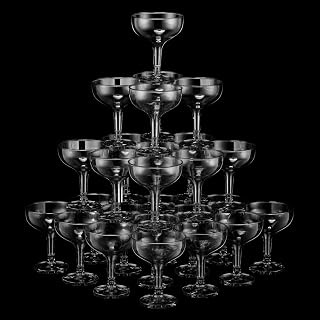 32 Pcs Champagne Coupe Glasses 5 oz Plastic Disposable Stackable Wine Glasses for Cocktail, Martini, Champagne Tower for Wedding, Birthday, Party (Pink)