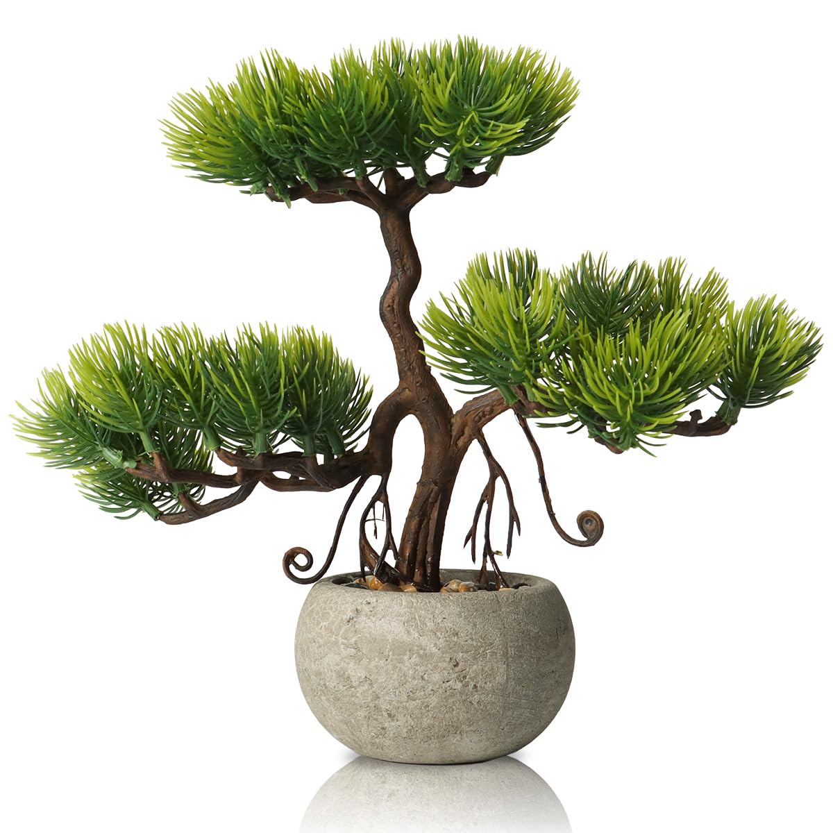 HPNIUB Artificial Beauty Pine Tree Potted with Stone Pot Bonsai Tree Faux Plants Desk Plant Realistic Greenery Decor for Home Bedroom Desk Bathroom Office 25x26x24CM