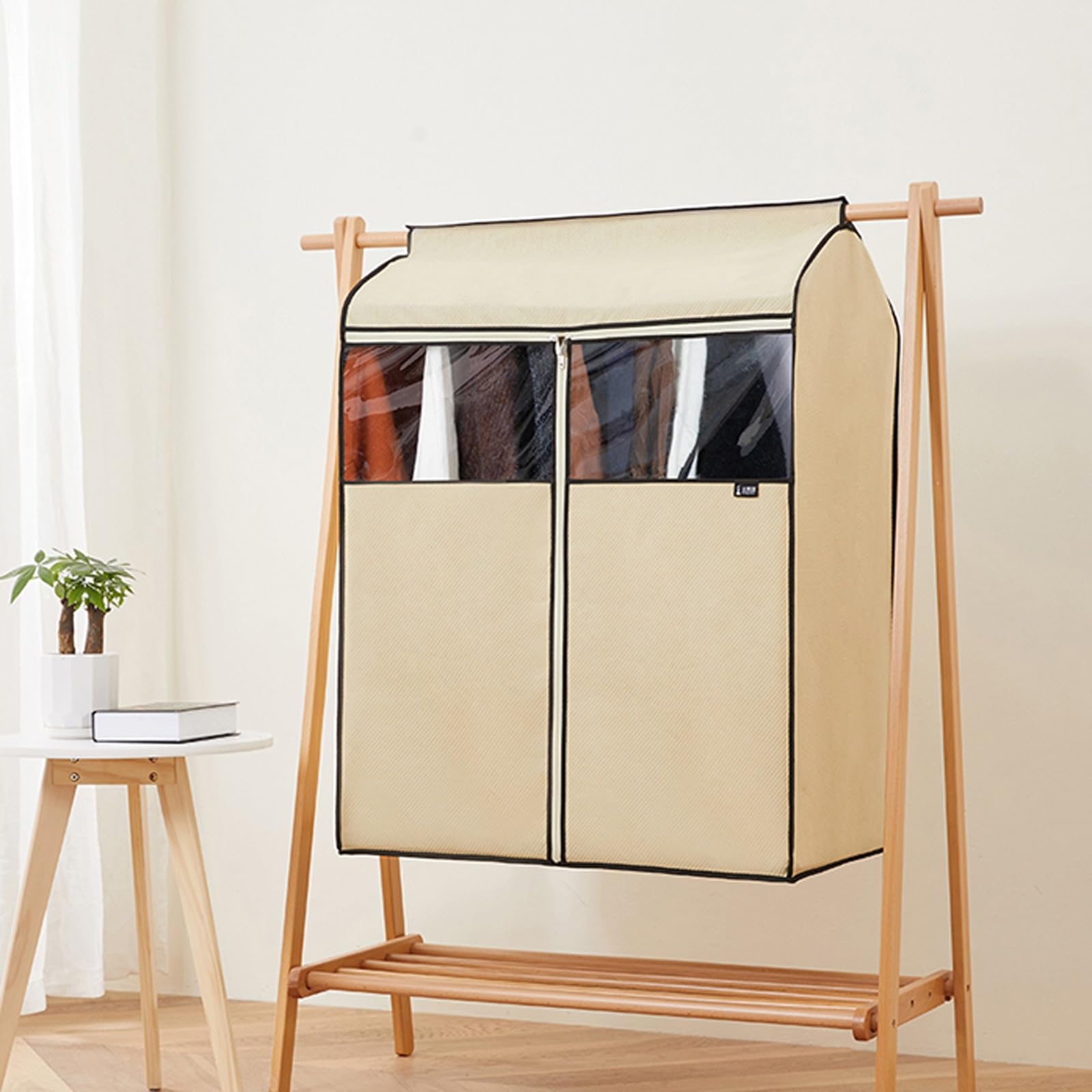 Gruba Bawełniana Torba Na Ubrania z Włókniny, Pokrowce na Garnitury do Szafy, Pokrowce na Ubrania do Powieszenia, Odpowiednie do Garderoby, Wieszaki(Beige,96 * 52 * 85cm/38 * 20 * 33in)