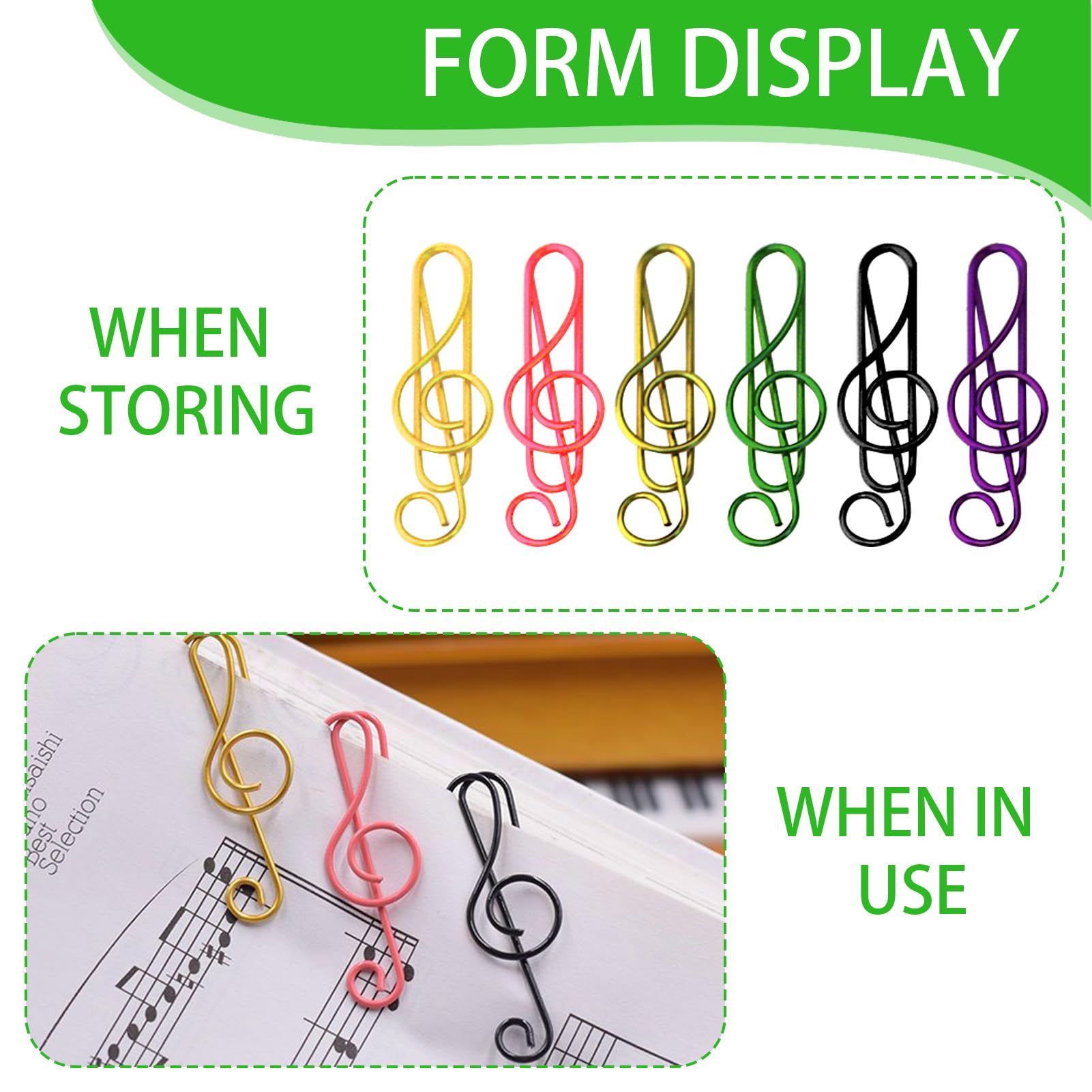 Paper Clips Note Musical Motif, 50 pcs, Musical Notes Paperclips Colourful, Binder Clips Dispenser - Image 3