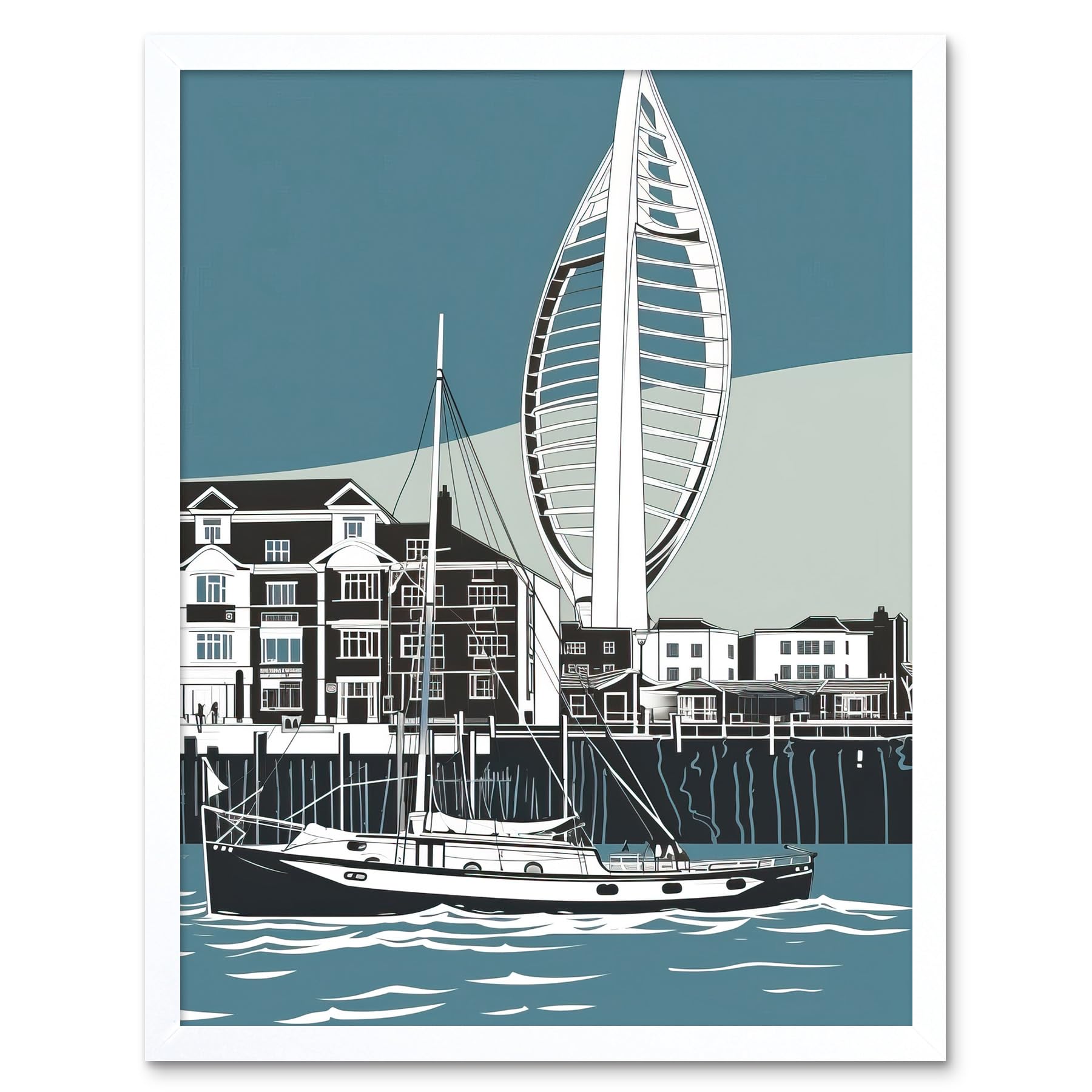 Artery8 Portsmouth Historic Dockyard with Spinnaker Tower Art Print Framed Poster Wall Decor 12x16 inch