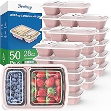 50 Pack (100-Piece) 28 oz Meal Prep Containers Reusable with Lids 2-Compartment, Sturdy Leakproof Food Safe, Microwave Freezer Dishwasher Safe, To Go Take Out Plastic Food Storage, Pink