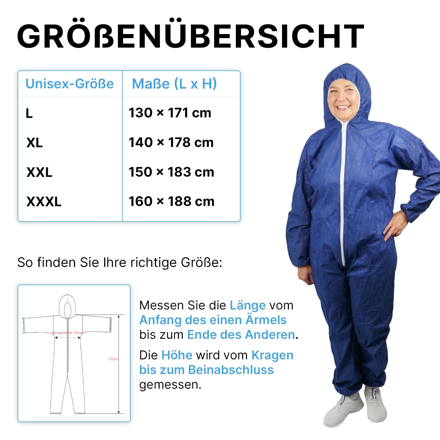 10x ARNOMED® Schutzanzug Einweg Extra Stark XXL, Einwegoverall Blau | Einweganzug, Einweg Maleranzug & Lackieranzug, Staubschutzanzug, Maleroverall, Schutzanzug, Einmalanzug