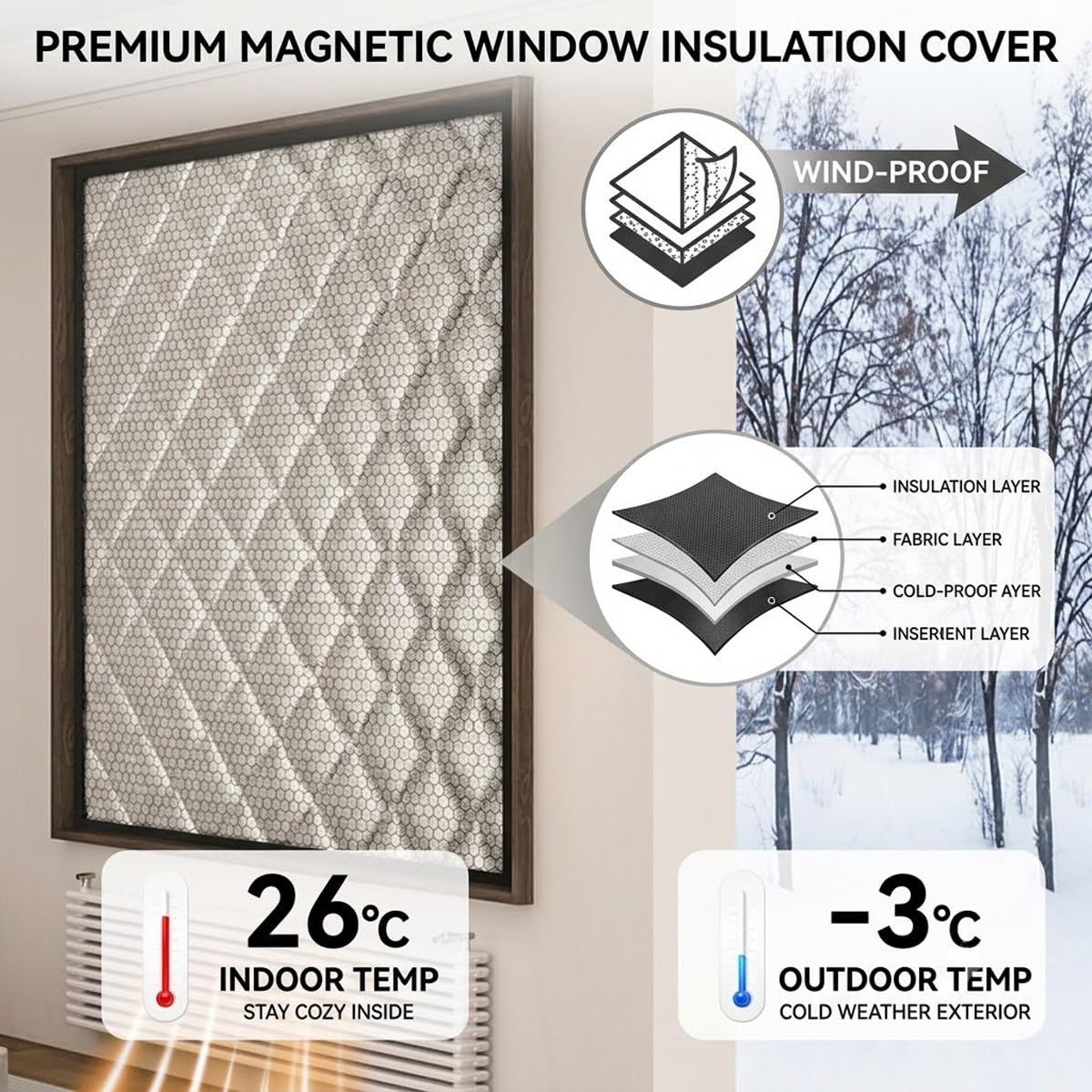 Thermovorhang Fenster Kälteschutz Isoliervorhang Ohne Bohren Gegen Kälte