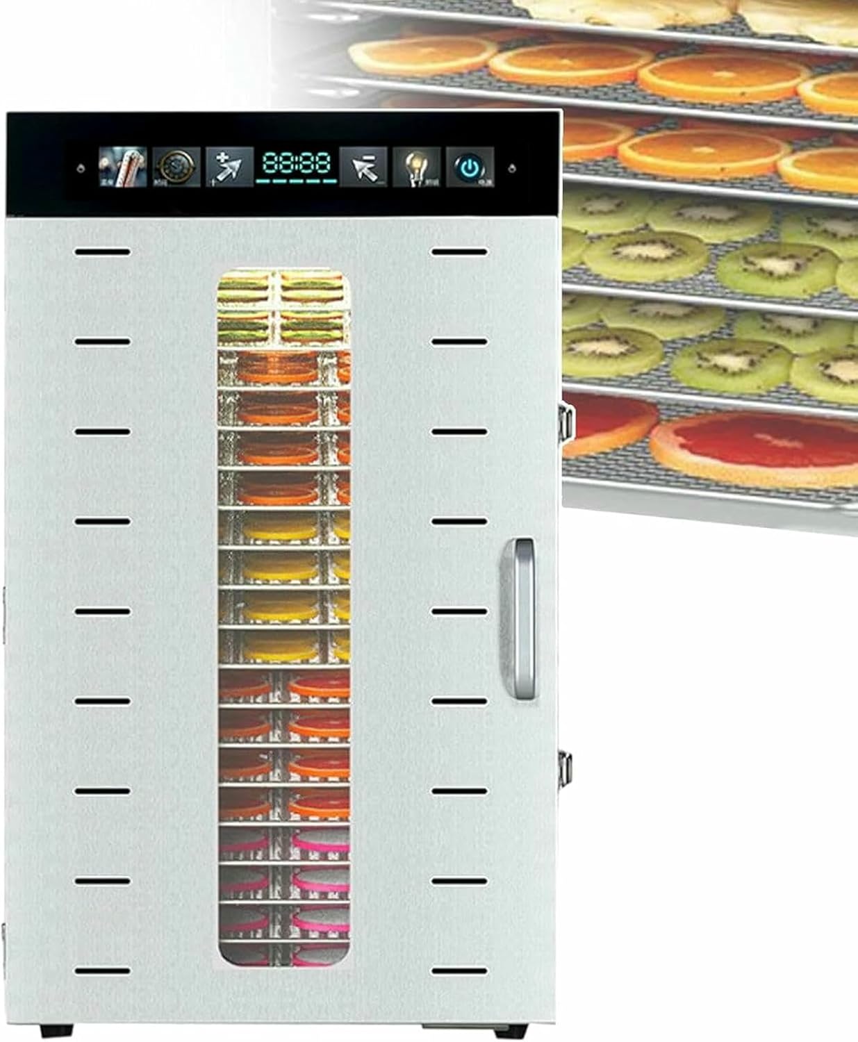 Food Dehydrators 16 20 Layers, Electric Food Dryer Machine with Touch Panel, Fruit & Meat Drying Machine for Dried Fruit Dry Meat Flower Tea, Built In Warm Light and 2 Fans,20 layer