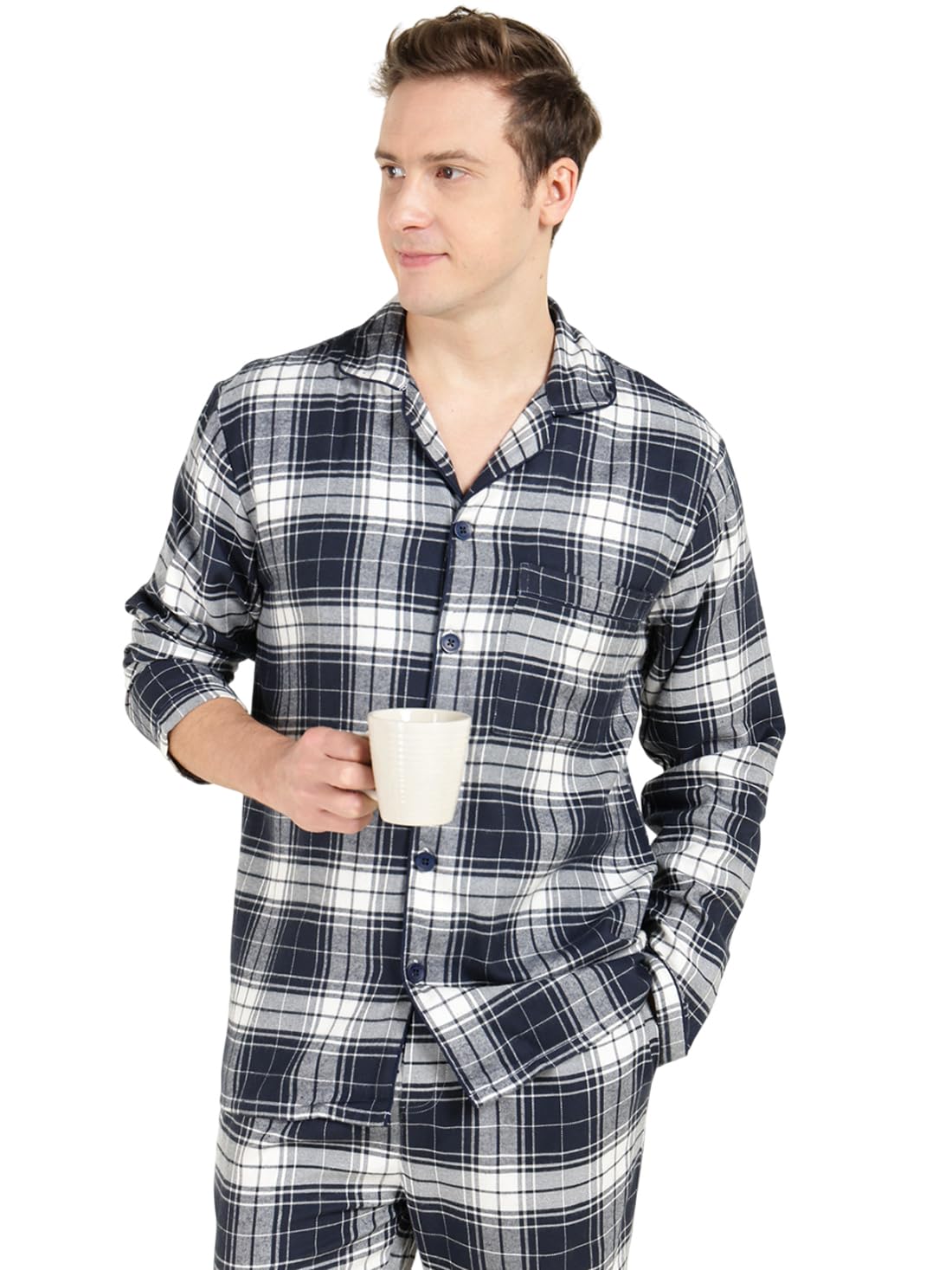 hancock Men Navy Blue & White Checked Pure Cotton Relaxed Fit Night Suit-picture-12