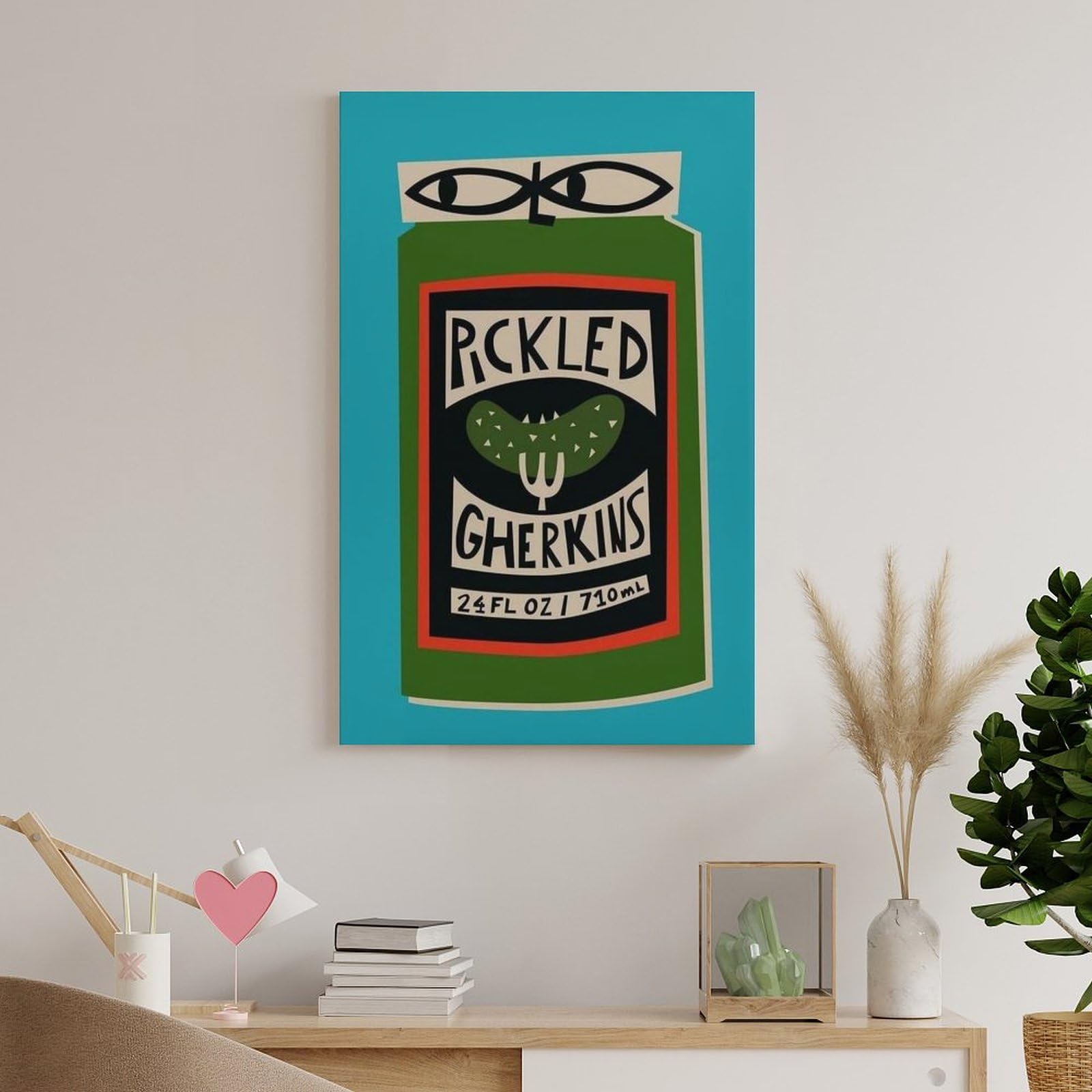 QOGDAF Bild mit eingelegten Gurken auf Leinwand, Wanddekoration, Gemälde für Wohnzimmer, Schlafzimmer, 50 x 75 cm