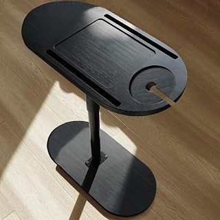 Beistelltisch C Form Sofatisch Höhenverstellbar (42-82cm), 360° Rotierend Bambus Beistelltische Holz und Metall Klein Couchtisch Kaffeetisch Side Table für Wohnzimmer Bad Bett Sofa (Schwarz)