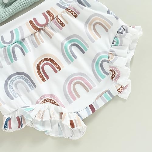 Miniatura 6 de TheFound Trajes de verano para niñas pequeñas, sin mangas, de punto acanalado, halter, pantalones cortos, ropa para recién nacidos, conjunto de 3