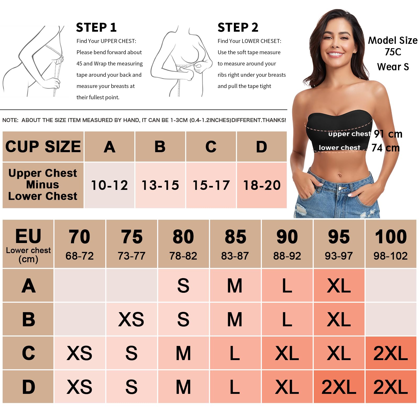 WOWENY Reggiseno a Fascia da Donna Senza Spalline Senza Ferretto, Bralette Imbottita Senza Cuciture con Spalline Trasparenti
