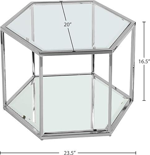 Miniatura 3 de Meridian Furniture Sei Collection Modern | Mesa de centro modular contemporánea de cristal con base de espejo, 1 pieza, cromo Cromado,Oro