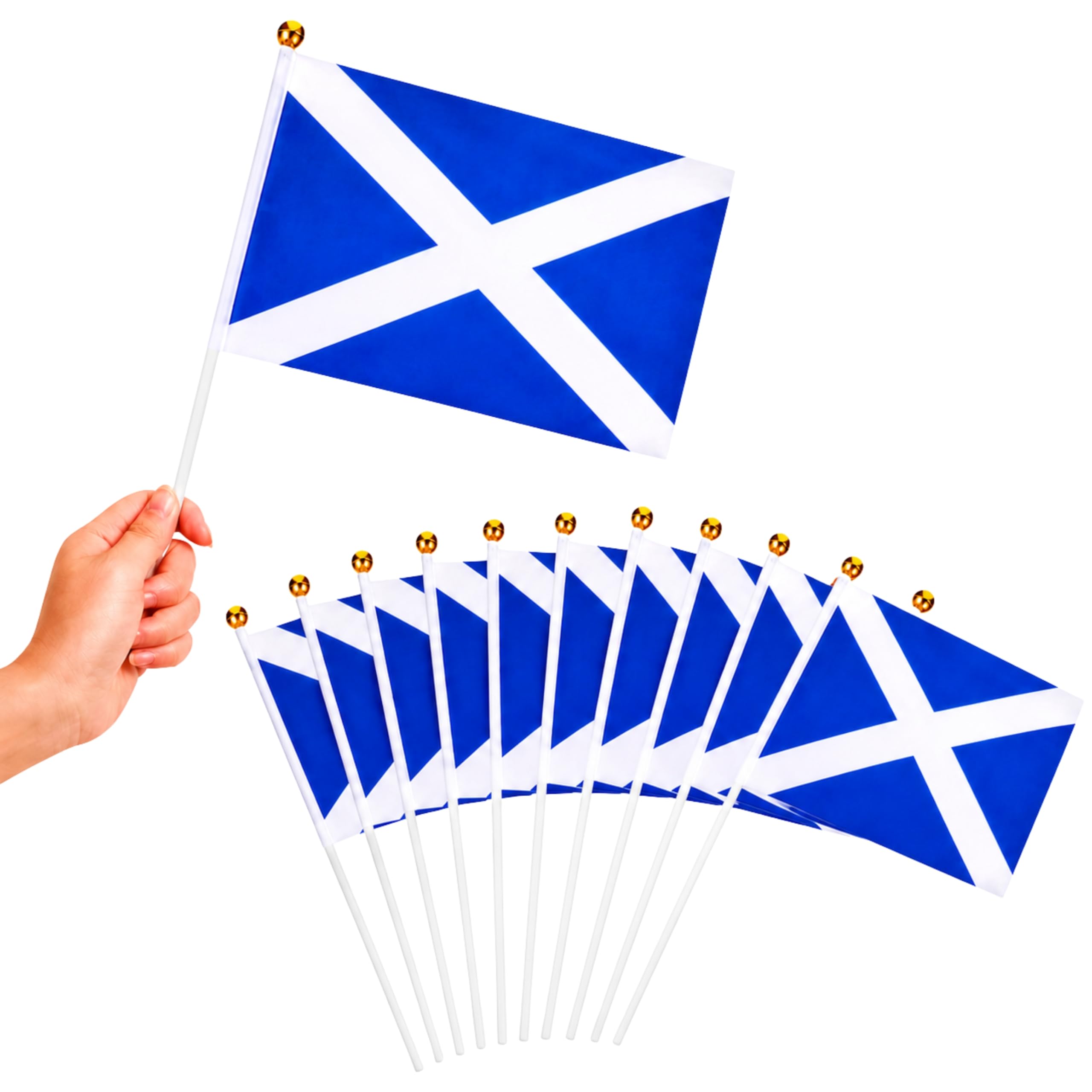 25Pcs Scotland Hand Waving Flags 15 x 21cm with 30cm Pole for FIFA 2026 World Cup – Double Sided Scottish Saltire Hand Flags for Football Matches, Pub Decorations and Street Celebrations