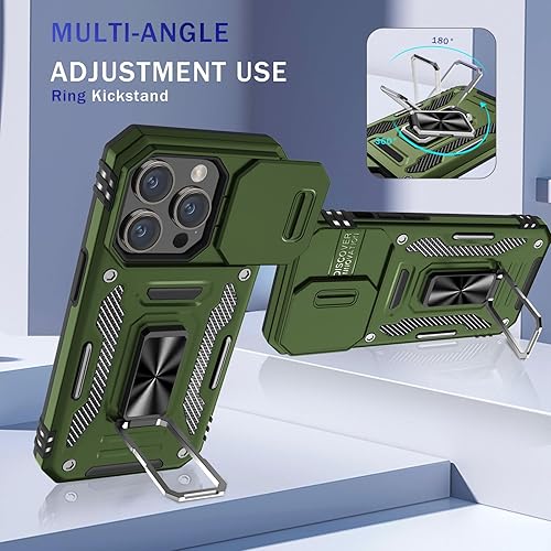 Miniatura 3 de BaHaHoues Funda para iPhone 15 Pro Max con cubierta deslizante para cámara iPhone 15 Pro Max con anillo magnético de soporte, funda protectora de