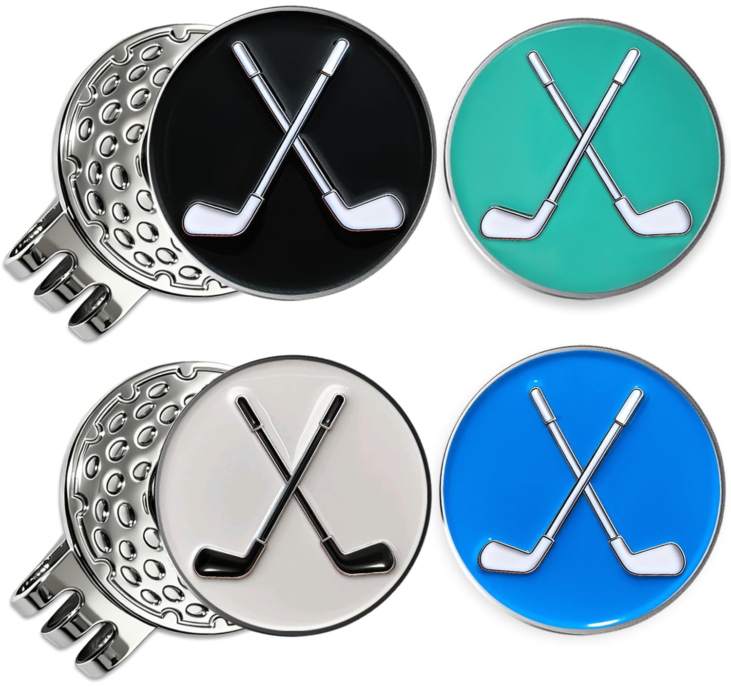 Adhere Golf ball Markers Soft Enamel golf ball markers with strong Magnetic Hat Clip, A Premium Golf Gifts for Golfer (A- golf club 4 colors)