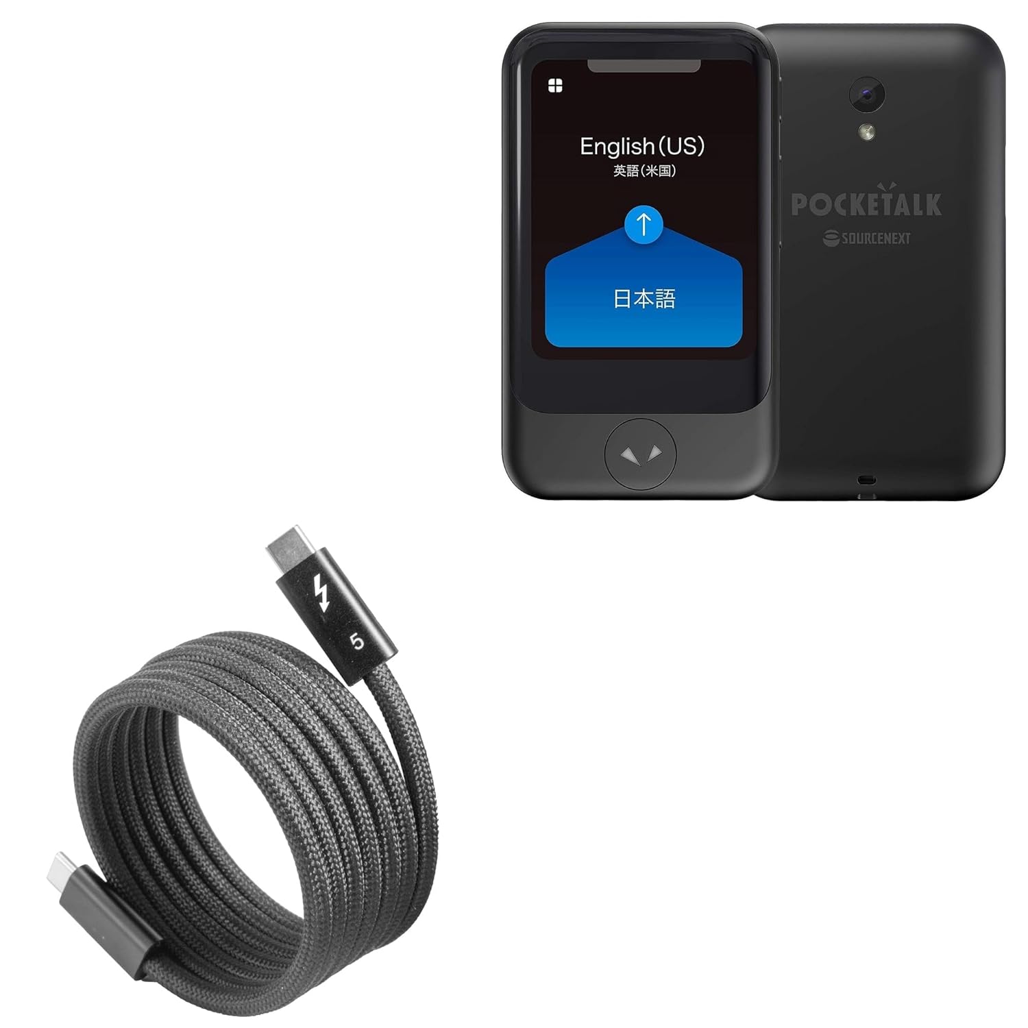 BoxWave Cable Compatible with Pocketalk S (2.7 in) - SnapWrap Thunderbolt 5.0 Cable (5ft 240W), Magnetic Self-Coiling Nylon Braided Retractable - Jet Black