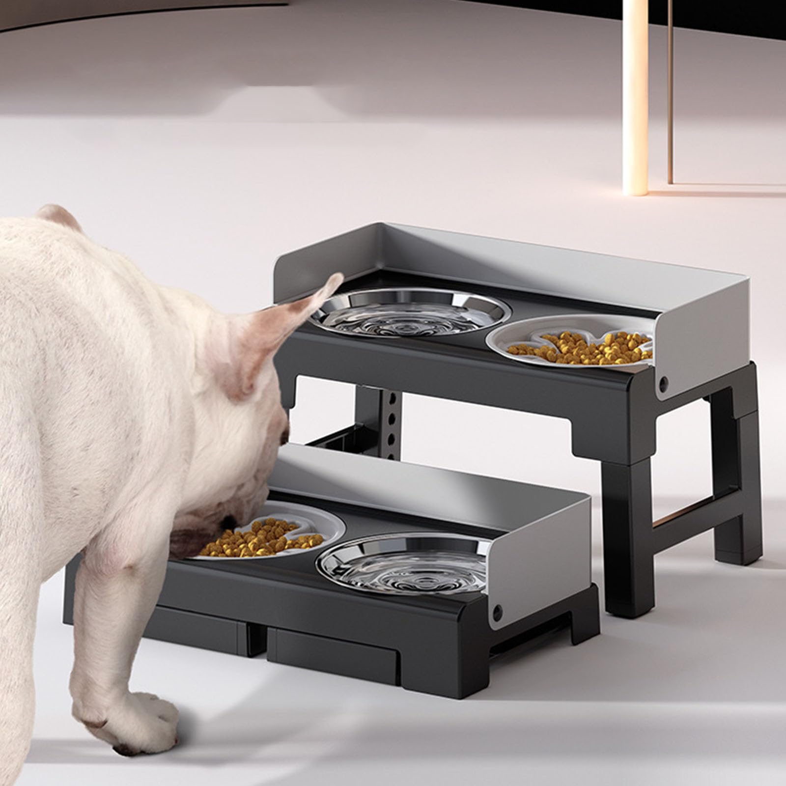Comedero para perros de altura ajustable, bebedero, comedero lento, gran capacidad, elevado, altura regulable