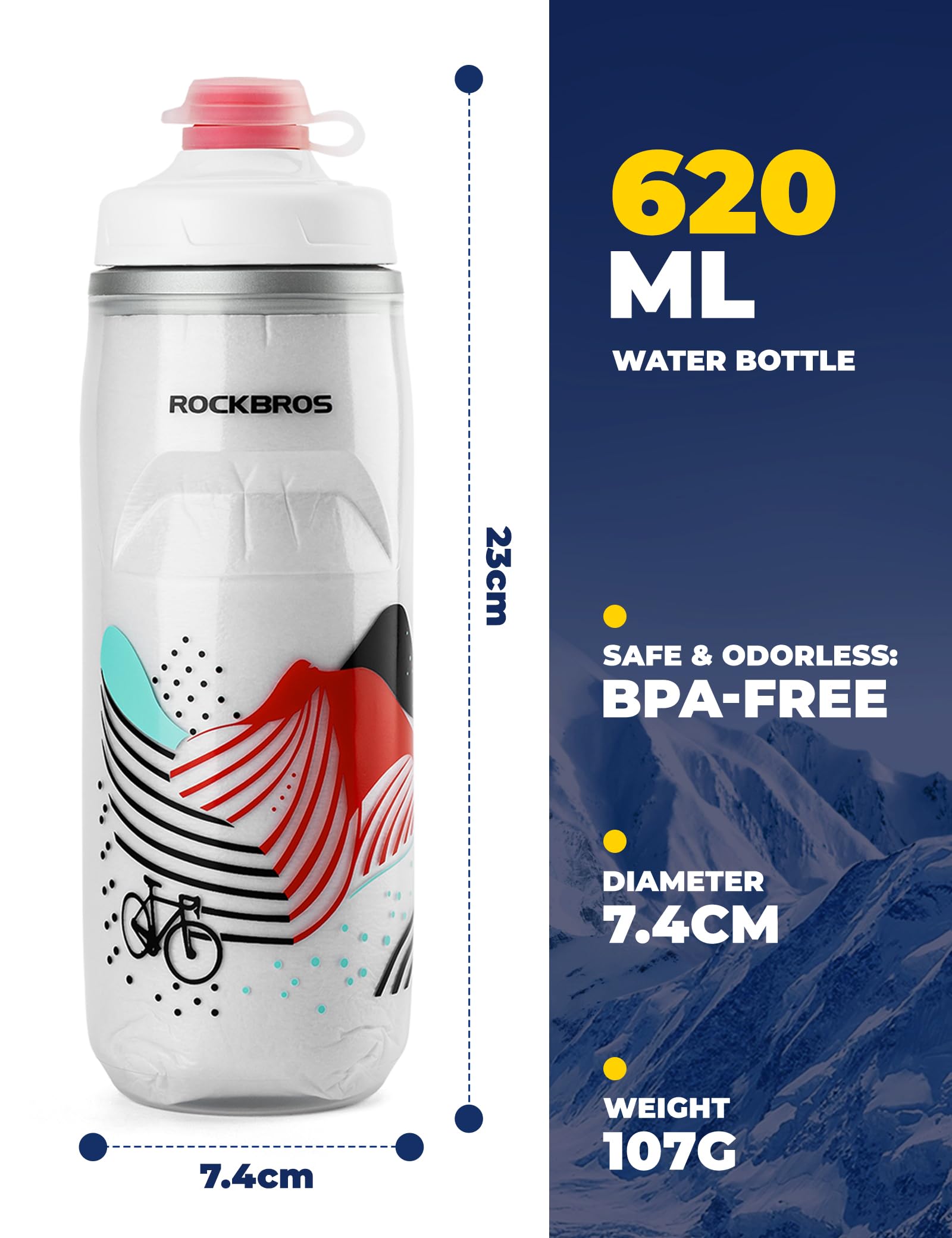 ROCKBROS Borraccia Sportiva Termica Fredda da 620ml, Bottiglia in PP5 per Bici MTB, Buon Raffreddamento, Multifunzionale per Ciclismo Fitness Escursionismo Corsa
