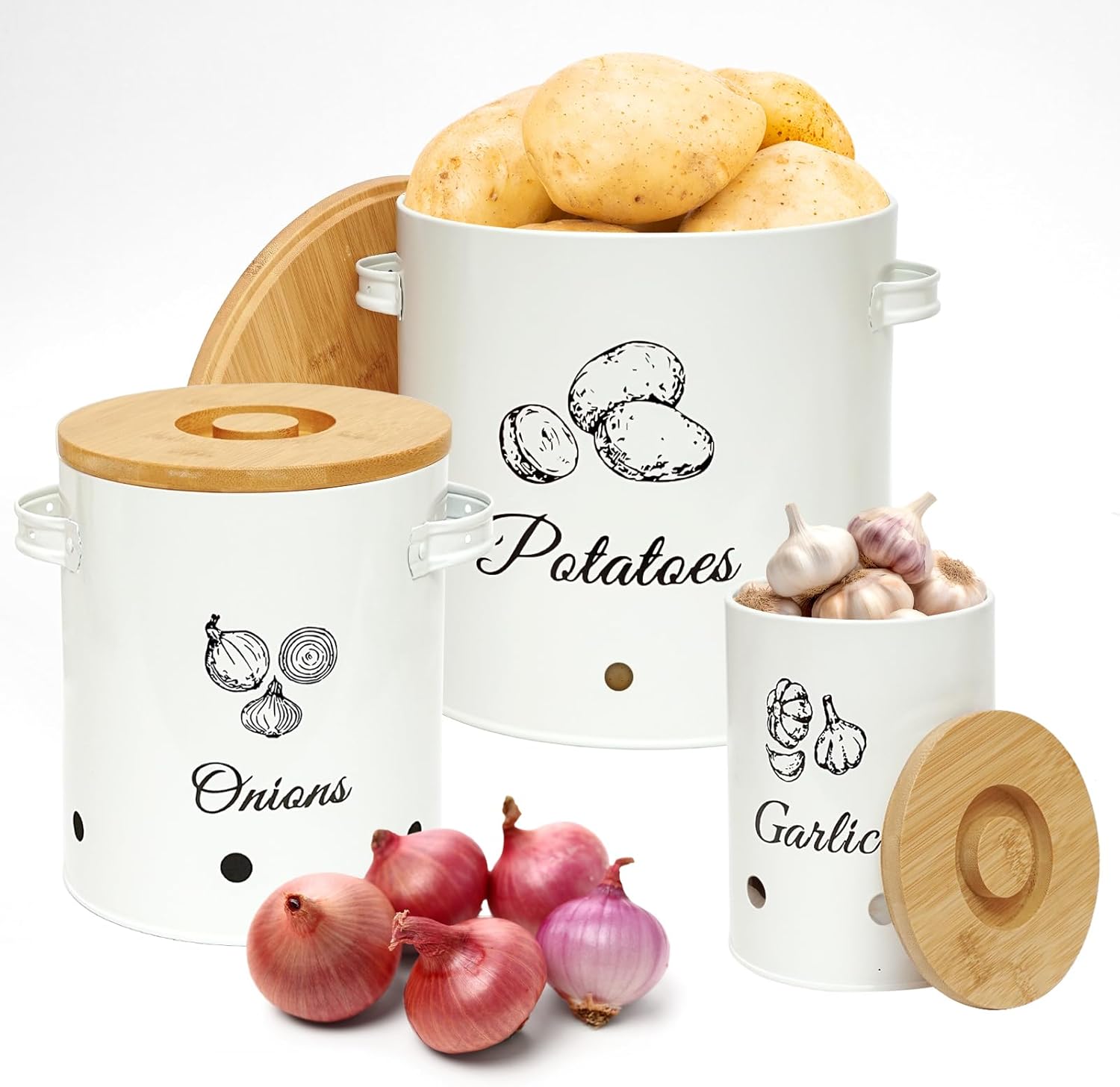 Holismo Potato Storage For Pantry, 3 Containers Kitchen