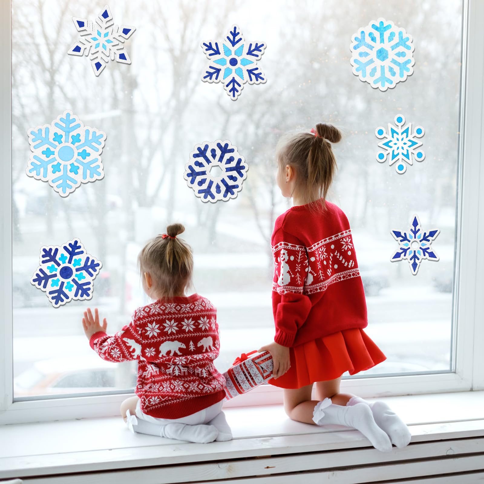 MONCAP 12Pcs Snowflake Stained Glass Decoration Christmas Art and Craft Kits for Kids Winter Themed Snowflake Papercraft Window Classroom Xmas Party Decor - Image 2