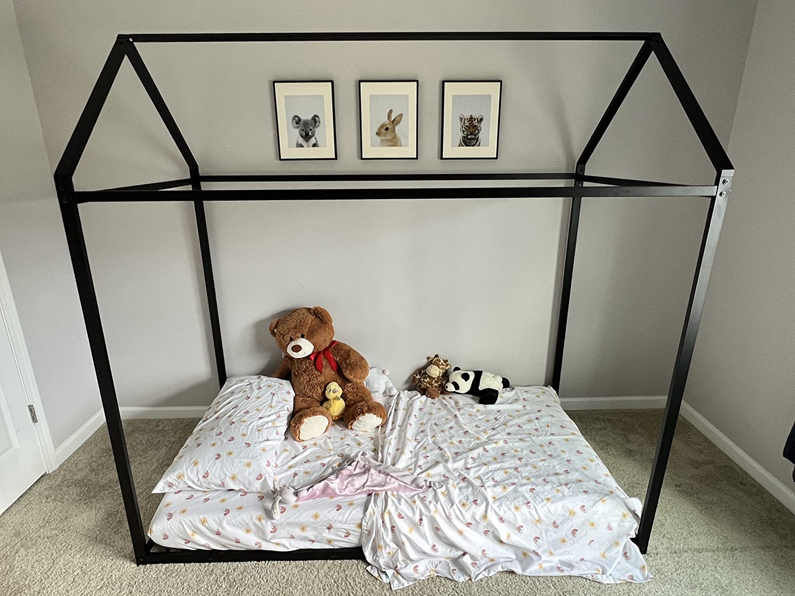 29/mo Finance House Bed for Kids, Twin Metal Montessori Bed Tent Bed