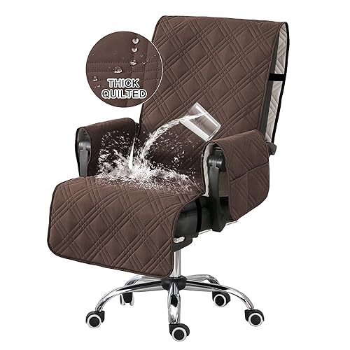 Turquoize Waterproof Office Chair Cover with Armrest Covers Computer Desk Chair Cover Office Chair Protector with Arms Office Chair Seat Cover Slipcover with Anti-Slip Buckle for Home Office, Brown - Brown