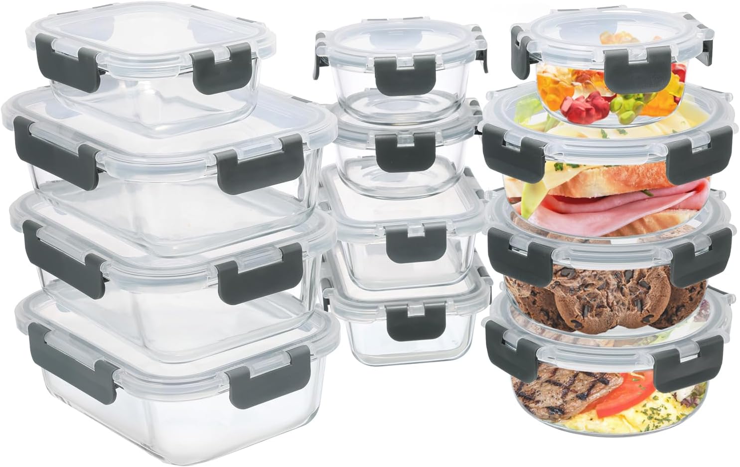12 Pack Glass Food Storage Containers with Airtight Lids for Meal Prep, Leftover, BPA-Free, Leak-Proof, Freezer to Microwave Safe (12 Lids & 12 Containers)