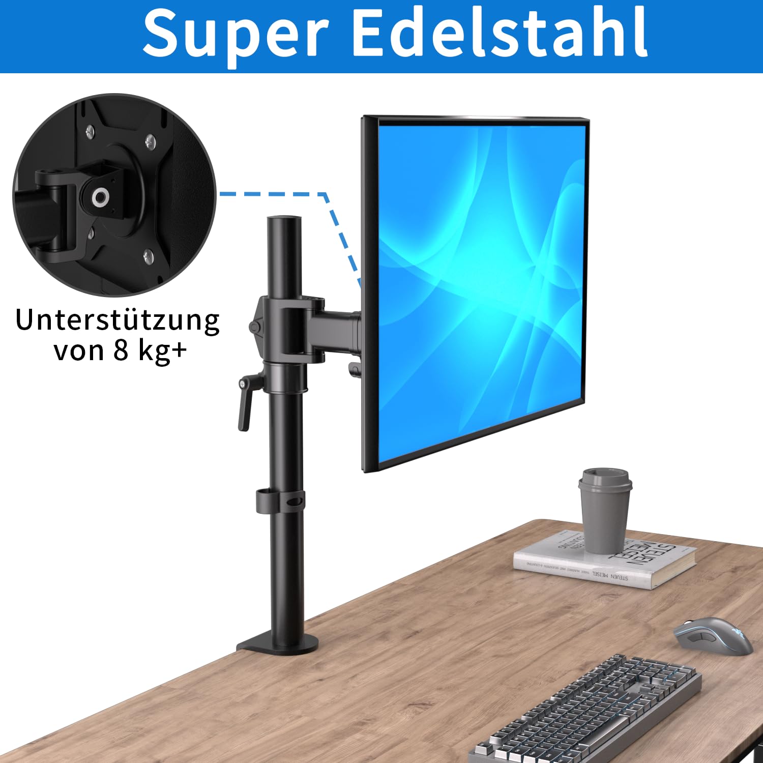 HFTEK Soporte para monitor de 13 a 34 pulgadas, soporte para monitor de brazo y pantalla, soporte para pantallas LED LCD, 1 monitor, altura regulable, inclinable, VESA 75 x 75/100 x 100
