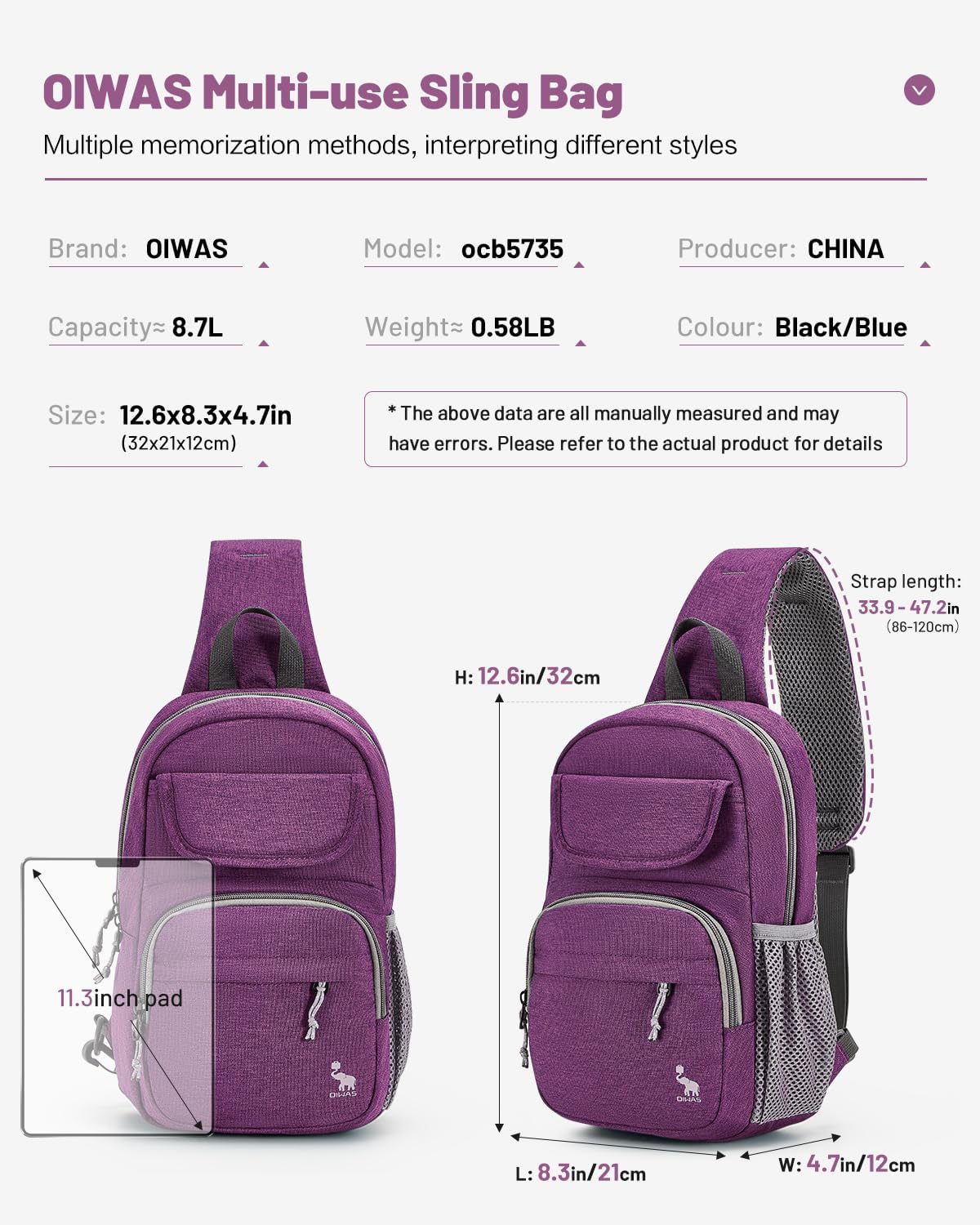 OIWAS Sling Bag Crossbody Backpack for Men, One Strap Backpack Hiking Daypack Chest Bag for Women - Image 3
