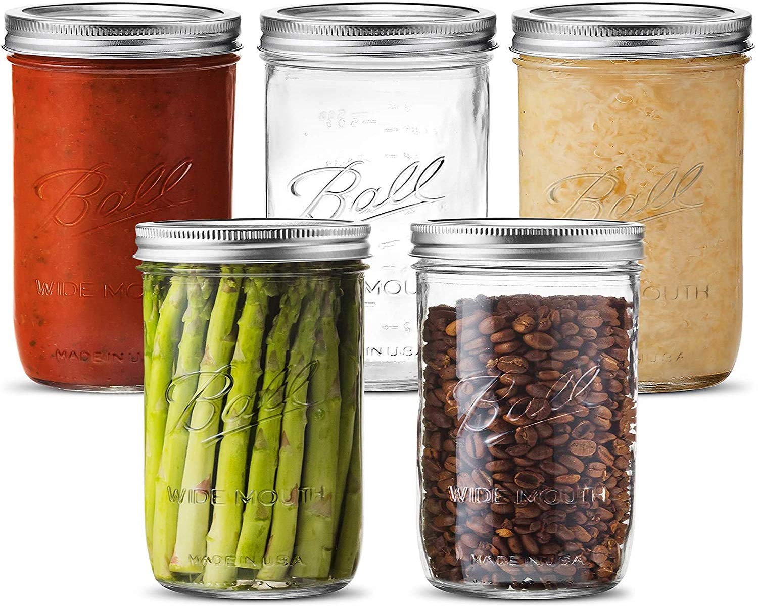 STAR WORK - 500 ml Ball Regular Mouth Mason Jars Travel Glass Drinking Spiral Jars with Airtight lids & Bands Juicing/Smoothies/Kombucha, DIY, Safe For canning, Pickling, Storage (5)