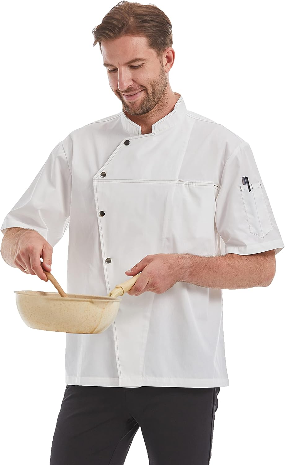 Nanxson Unisex Chef Coat Men's Short Sleeve Chef Jacket with Breathable Mesh CFM0078 White Shortsleeve S