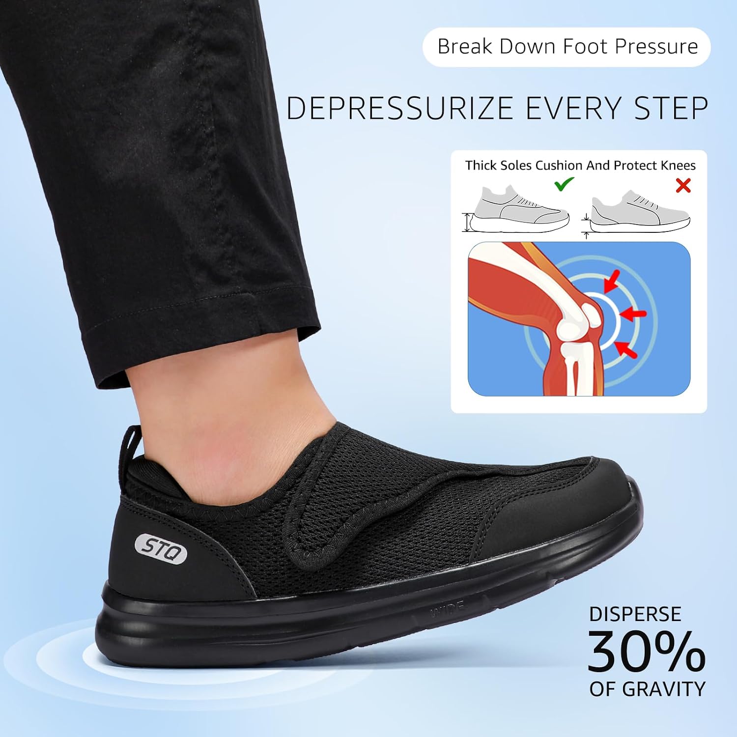 STQ Wide Toe Box Shoes Women Walking Shoe, Hook and Loops Orthopedic Shoes with Arch Support for Seniors, Bunions, Plantar Fasciitis, Hammertoes, Swollen Feet
