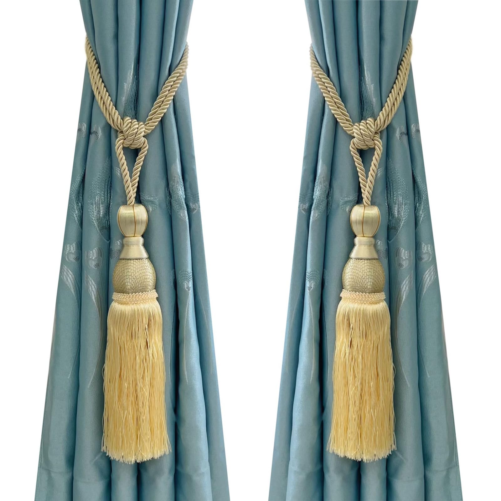 Selling Wonderful Curtain Holdbacks Curtains Tiebacks Home Decorative Braided Buckle Fastener Accessories Window Drapery Ball Tassels Tiebacks, Set of 2(Light Yellow)