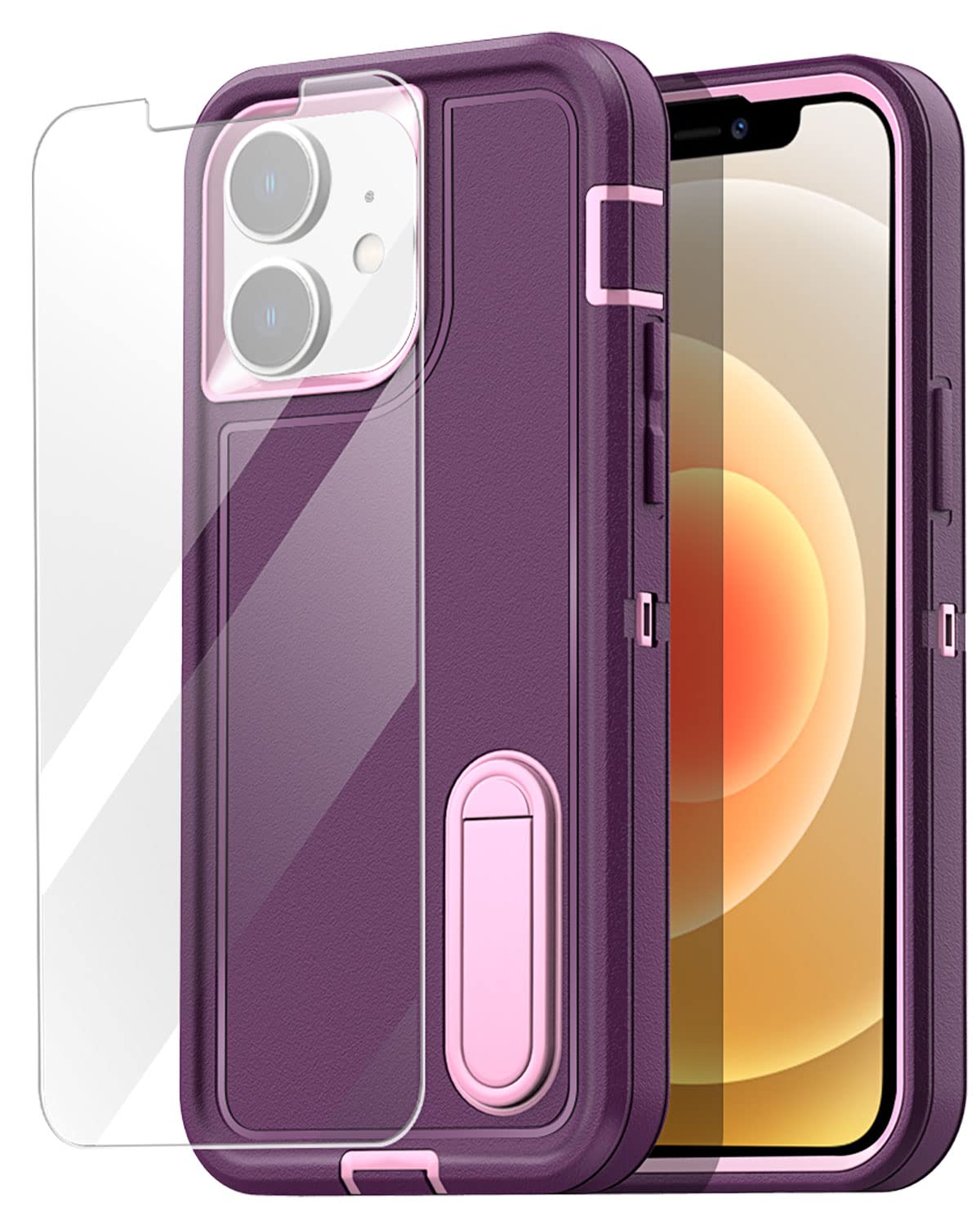 AICase for iPhone 12/12 Pro Case Built-in Kickstand with Glass Screen Protector+Camera Lens,Heavy Duty Drop Protection Full Body Rugged Shockproof Military Protective Tough Durable Cover_4