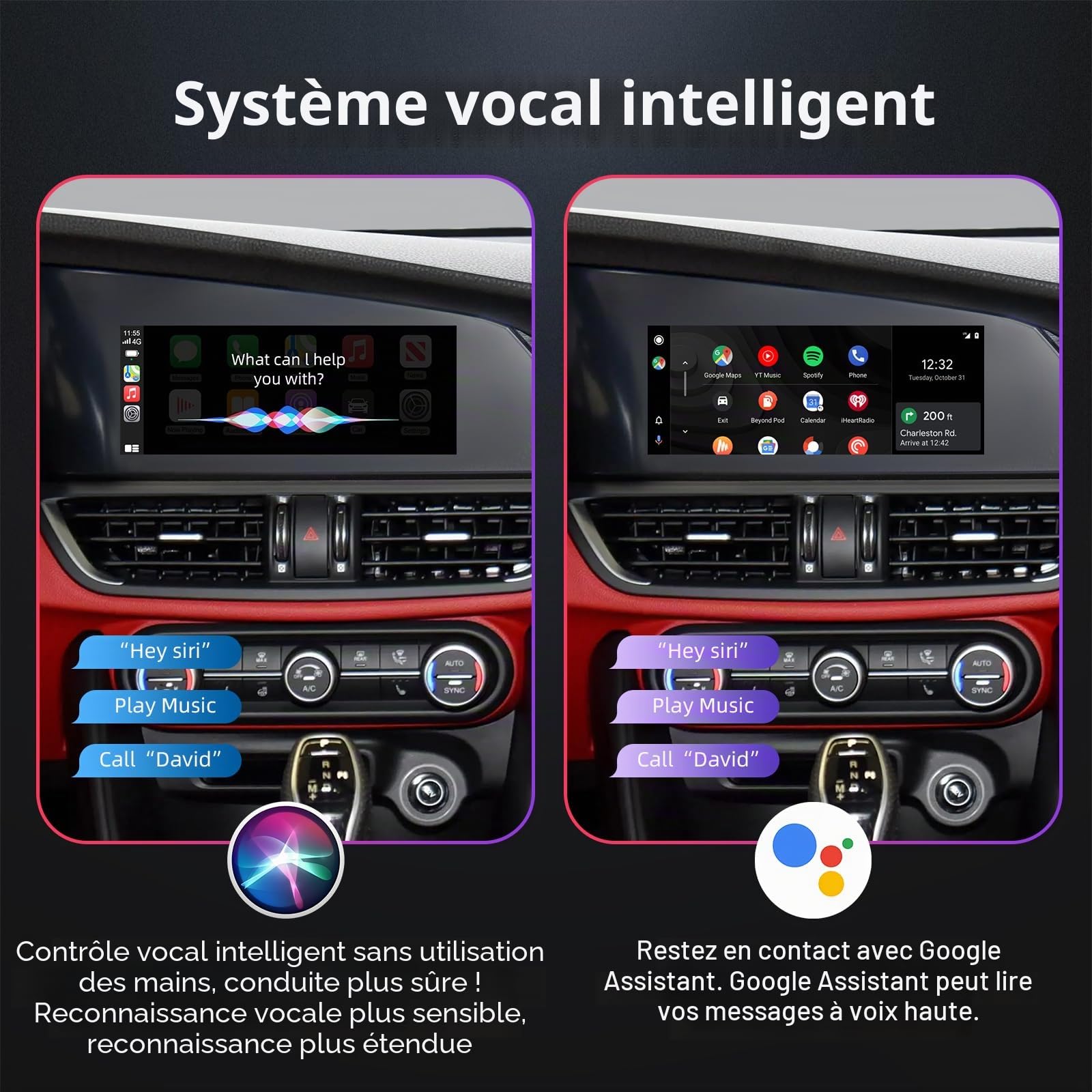LEXXSON Wireless CarPlay & Android Auto Retrofit Kit Décodeur pour Alfa Romeo Giulia Stelvio 2017-2020, avec écran 6.5/8.8 po, Plug & Play, prise en charge de la commande et de la navigation Bluetooth