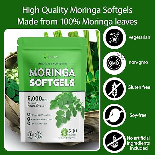 Miniatura 3 de Cápsulas de Moringa 200 cápsulas blandas Extractos puros de hoja de moringa, energía, salud de la piel y el intestino, ricos en antioxidantes,