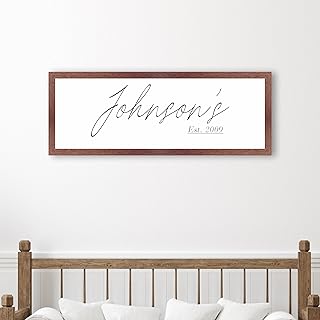 Personalized Family Name Sign | Framed and Printed with Initial and Last Name | Real Wood Printed on White Canvas | Framed Wedding Gift