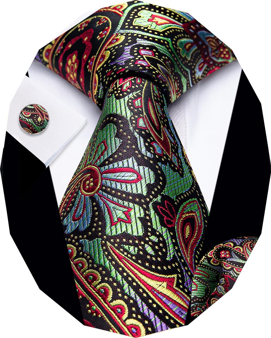 YourTies Paisley Tie Sets Floral Necktie Handkerchief Cufflinks Set Silk Woven Ties Business Wedding Party