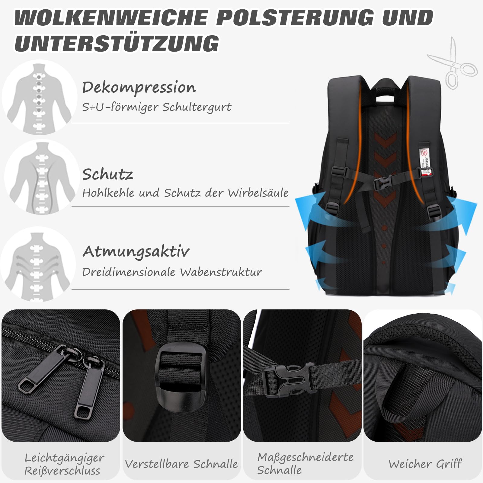 FANDARE Jungen Rucksack Leichter Schulrucksack Wasserdichter Laptop Tagesrucksäcke Schulranzen mit verstellbaren Trägern & gepolsterter Griff für Grundschule, Gymnasium, Universität, Bibliothek