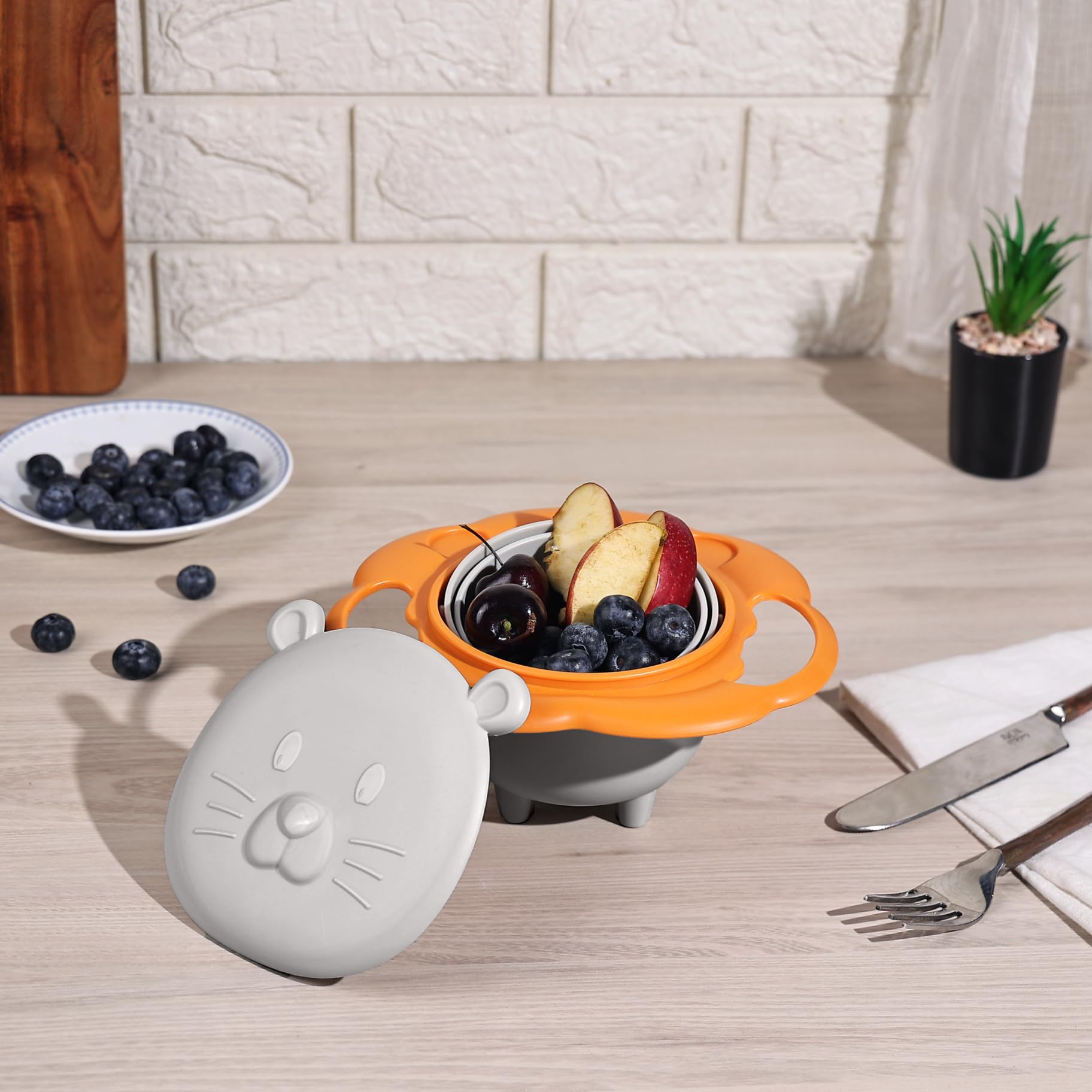 Zoonior 360° Anti Spill Gyro Bowl for Kids – Rotating Spill Proof Snack & Feeding Bowl with Lid | Toddler Snack Bowl for