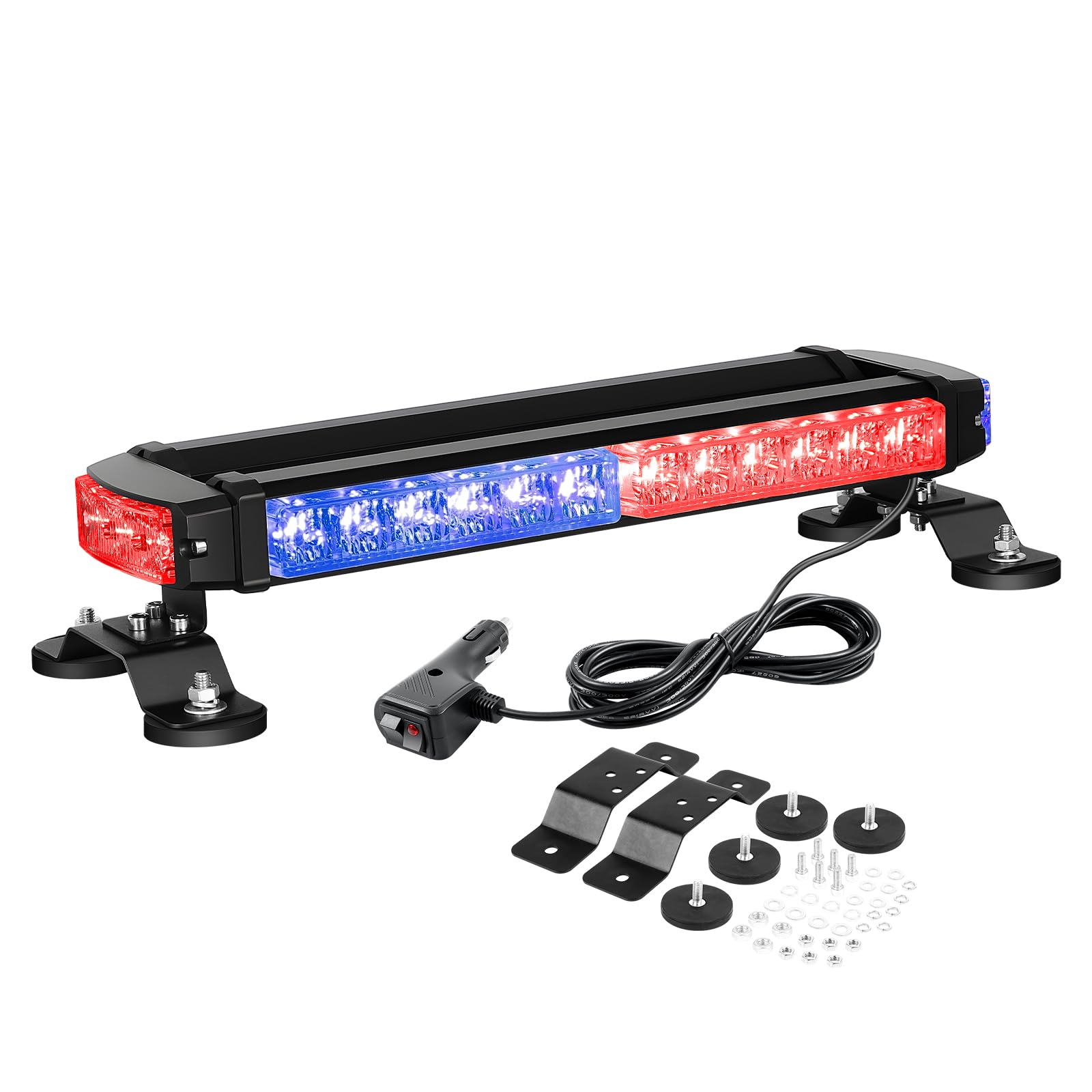 AUXTINGS 40 cm, stroboskopowa listwa świetlna, 16 cali, 30 czerwonych niebieskich diod LED, 24 silne magnesy kierunkowskazy do pługów śnieżnych, ciężarówek, ciężarówek, ciężarówek, holowników