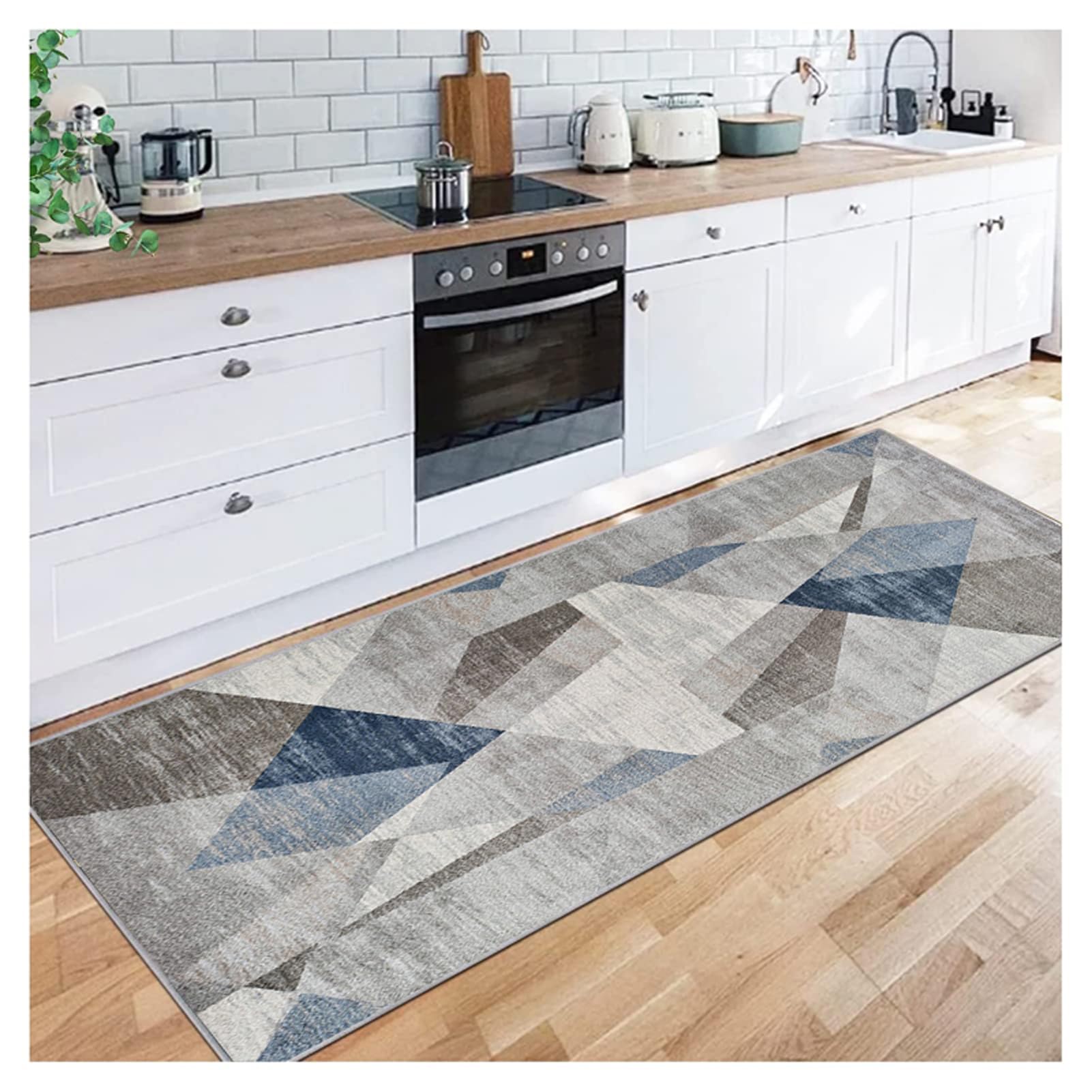 Siunwdiy Extra Long Hallway Runner Rug Wide 23" X Long 23" for Entryway,Grey Blue Non Slip Washable Kitchen Runner Rugs Low Pile Rug for Carpet Runners Kitchen Hallway Laundry,60X60CM