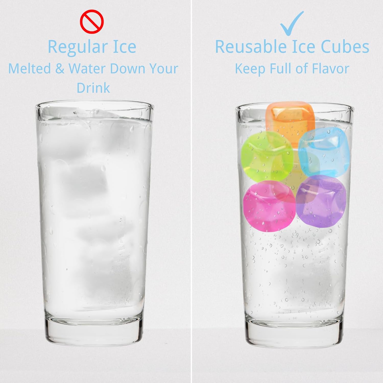 Reusable Ice Cube with Lid & Bin, 60 Pack Plastic Ice Cubes for Drinks BPA Free, Colorful Refreezable Square Ice Cubes for Water Bottles, Whiskey, Vodka, Coffee, Beer or Wine, Non-Diluting