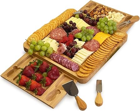 Bam&Boo - Natural Bamboo Charcuterie Board 6-Piece Set - Food & Drink for Anniversaries, Gifts, Weddings, House Warming, Parties Large, 13 x 13 x 2