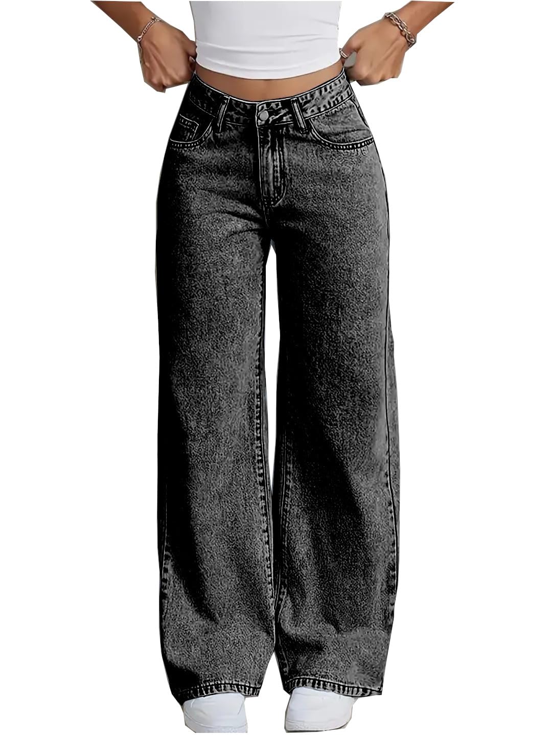 nifty Women's Denim Stretchable High Waist Light Wash Baggy Jeans || Back Pocket Bow tie Detail-picture-7
