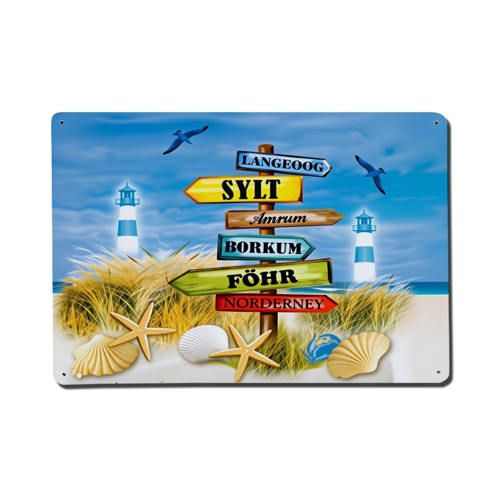 Enderetf Vintage Beach Sign Lighthouse Seashell Starfish Tin Sign Metal Poster, Home Bar Garage Man Cave Cafe Indoor & Outdoor Wall Decoration 8X12inches