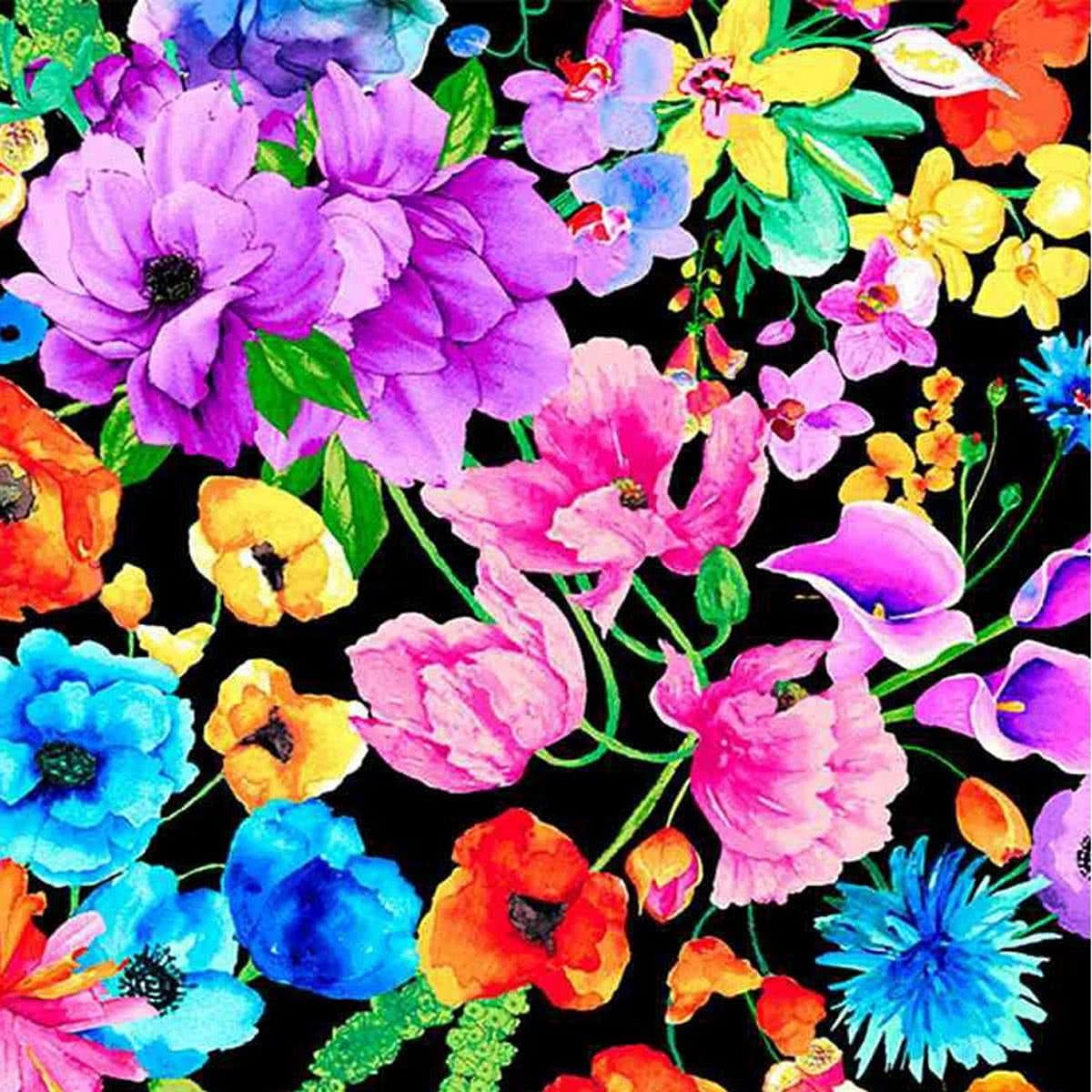 Timeless Treasures Day Dreaming by Chong-A Hwang CD8203 Black Garden Floral BTY